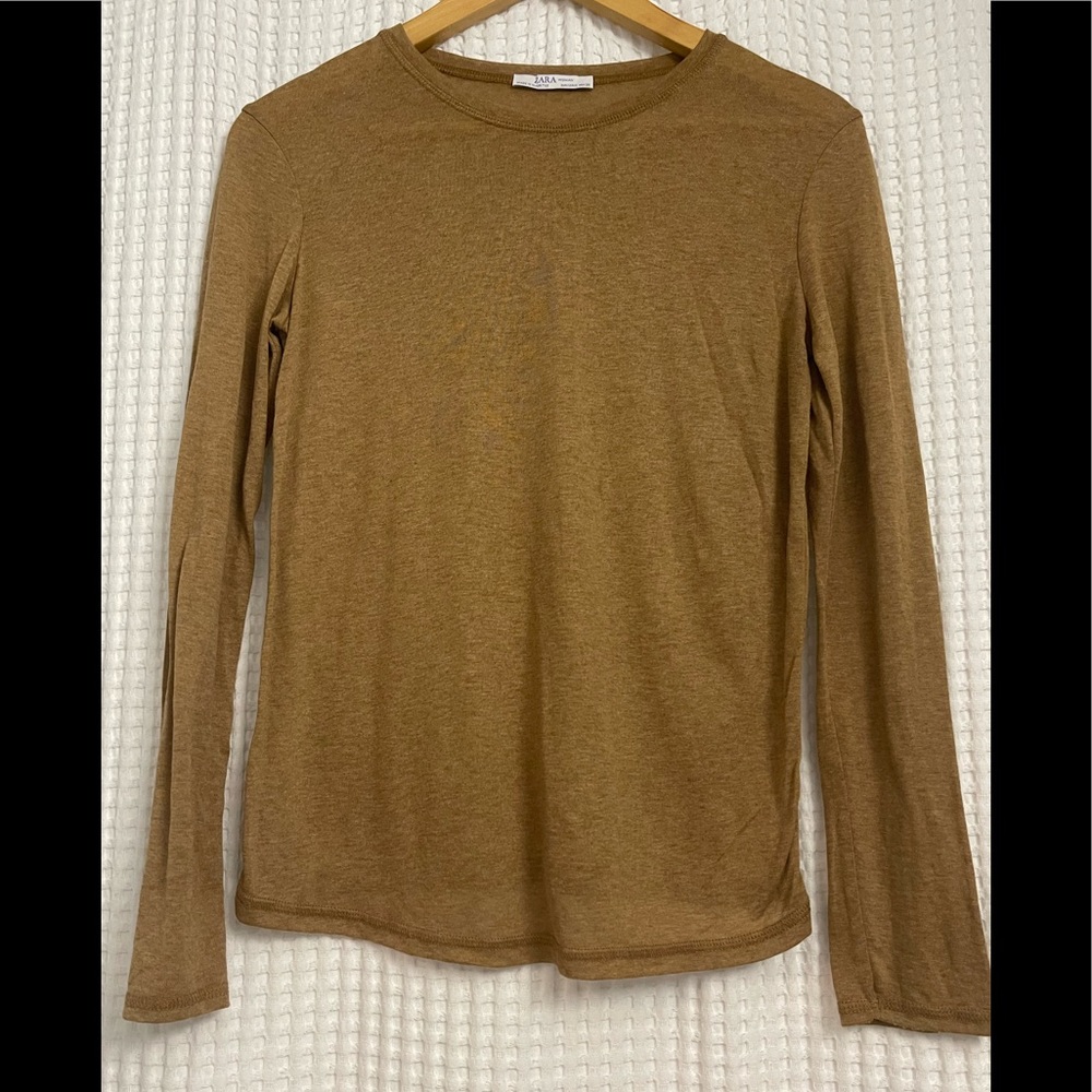 Zara Camel Long Sleeve T Shirt | Size Medium